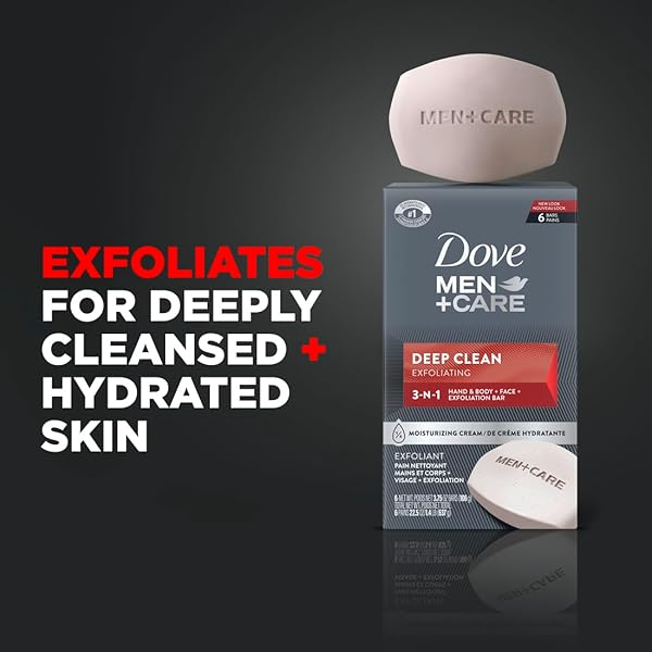 DOVE MEN+CARE BODY SOAP AND FACE BAR MORE MOISTURIZING THAN BAR SOAP DEEP CLEAN EFFECTIVELY WASHES AWAY BACTERIA, NOURISHES YOUR SKIN 3.75 OUNCE (PACK OF 6)