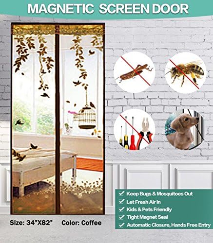 HOMY Mesh Screen Door With Fancy Printed Patterns Magnetic Stripe,KEEP BUGS OUT Let Fresh Cool Breeze In Mosquito Curtain Top-to-Bottom Seal with Full Frame Velcro, Fits Door Openings up to 34"x82"