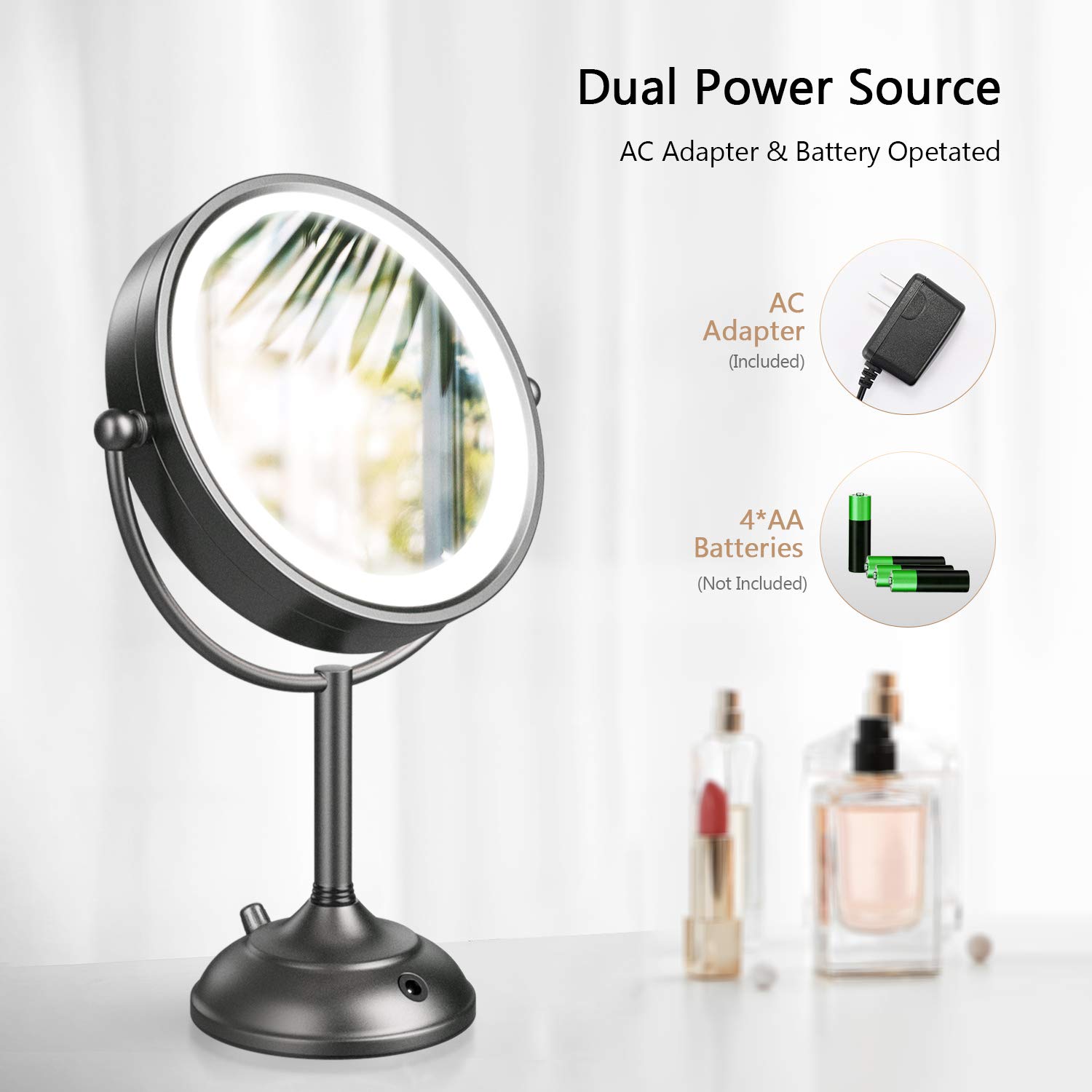 Professional 8.5" Lighted Makeup Mirror, 10X Magnifying Vanity Mirror with 32 Medical LED Lights, Senior Satin Nickel Cosmetic Mirror, Brightness Adjustable(0-1100Lux) Desk Lamp Night Light Alternative : Beauty