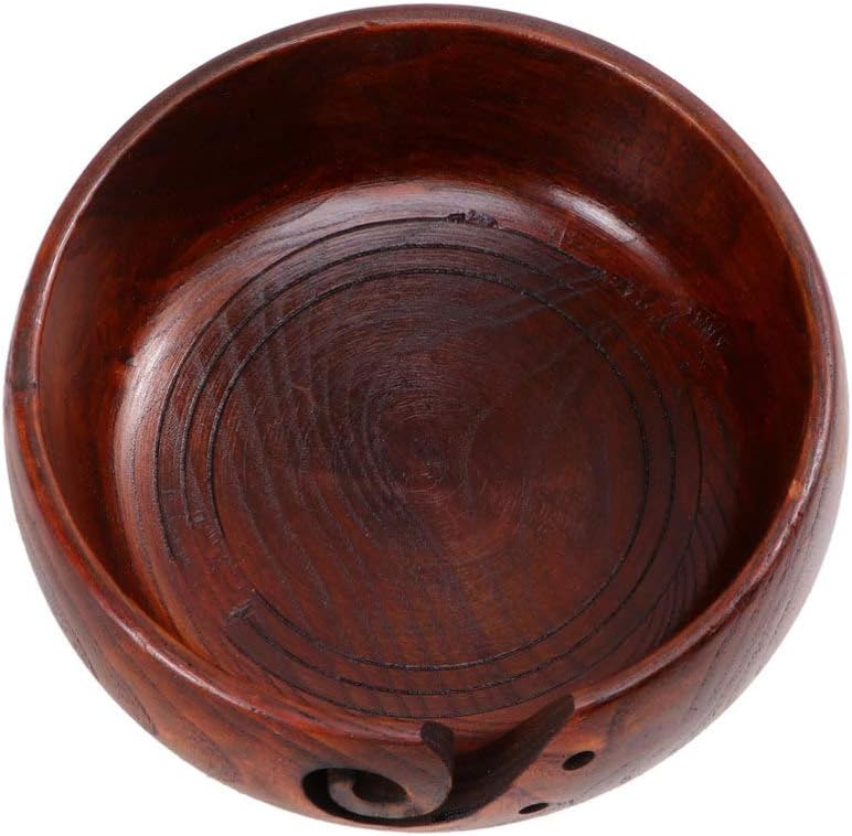 Wood Yarn Bowl Storage Non Slip Crochet Organizer Smooth Swirl Wool Sekin Knitting Accessory (Random Plane Bottle and Convex Bottle)