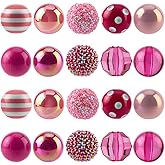 PONABEADIY 20MM 20PCS Pink Chunky Bubblegum Acrylic Beads with Holes Round Resin Rhinestone Faceted Assorted Loose Spacer Bead Bulk for Jewelry Making Earrings Bracelets Necklaces DIY Craft Supply