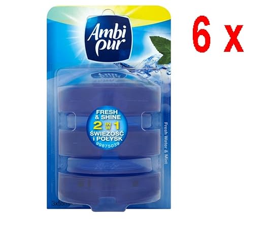 Ambi Pur 6 Stück 3 flüssige WC-Steine Nachfüller 3 x 55 ml - Frisches Wasser & Minze