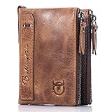 Men's Wallet, NaSUMTUO RFID Blocking Minimalist Vintage Cowhide Leather Wallet with Double Zipper Pocket for Men (Brown)