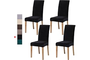 DREAHOTEXTIL Velvet Dining Chair Covers,Dining Room Chair Covers Set of 4,Stretch Kitchen Chair Cover,Soft Washable Dining Chair Cover,Parsons Chair Slipcovers Protective,for Home,Restaurant,Banquet(Black)