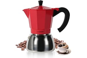 LAOION Stovetop Espresso Maker, 6Cup Moka Pot, Espresso Machine Compatible with Induction Cooktops, 300ml Stainless Steel & Aluminum Cuban Coffee Maker for Cafetera Cubana, Red