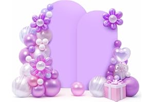 LEBENGURU Upgraded 8FT Wedding Arch Cover, 6.6FT Purple Spandex Fitted Arch Backdrop Cover, Set of 2 for Round Top Chiara Stand Covers for Birthday Party Baby Shower Banquet Balloon Décor
