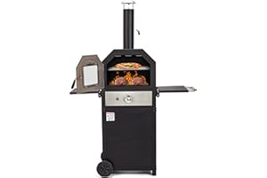 HOMREST Propane 12" Pizza Oven Outdoor, Gas BBQ Grill 2-in-1, 14,000BTU Freestanding Vertical Barbecue Grill, Pizza Maker with Wheels for Outside Camping Backyard Party