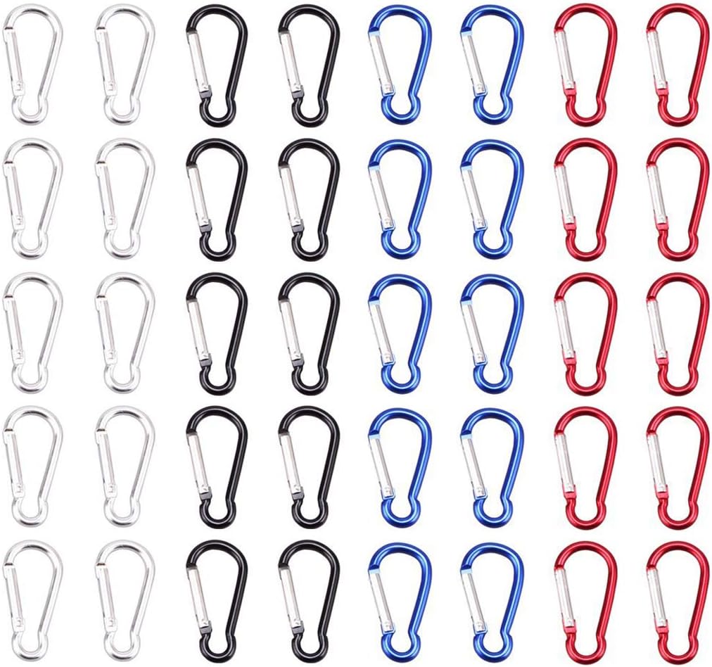 40 Pack Keychain Carabiner Clip Assorted Colors Small Mini Aluminum D Ring Keychain