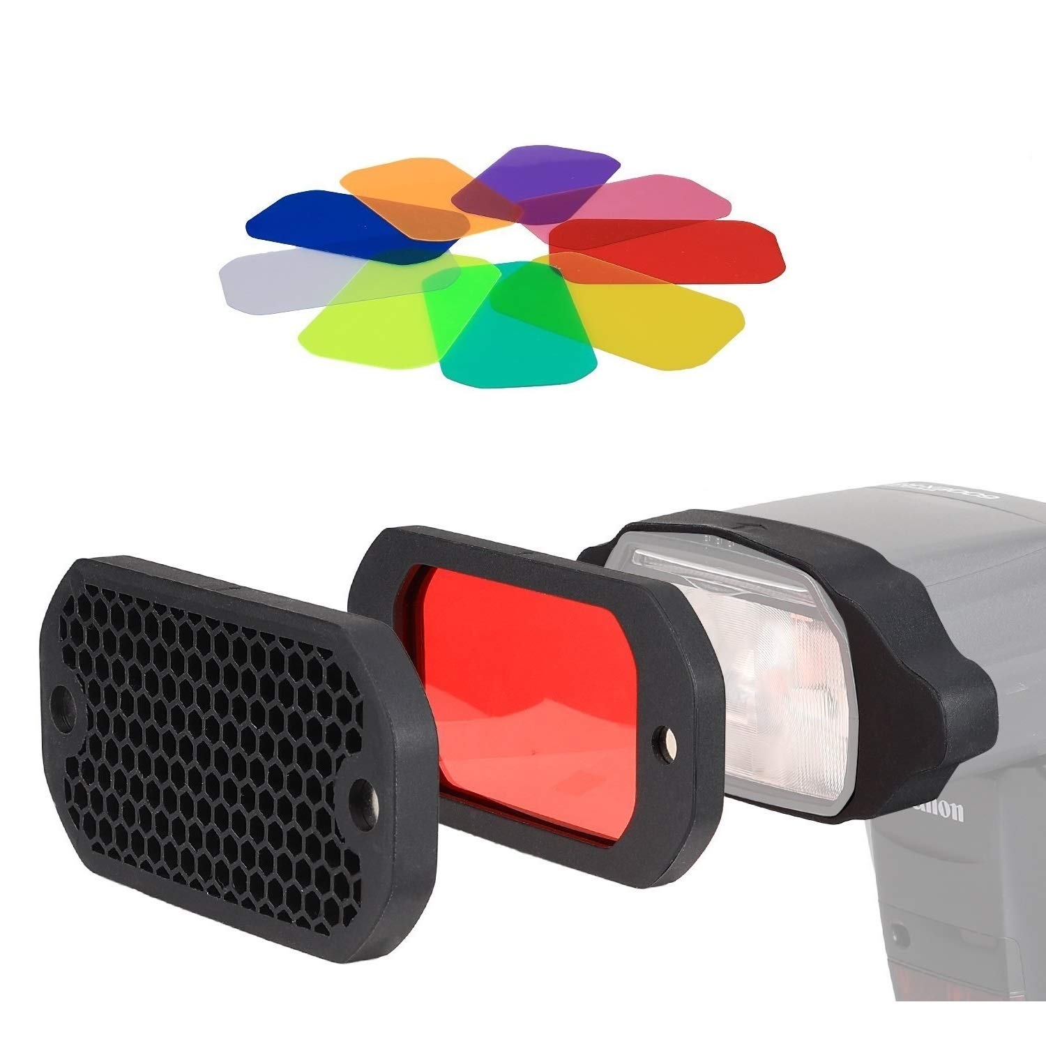 PHOLSY Honeycomb Grid Universal Camera Flash Gels Lighting Filter Kit with Color Correction Compatible with Canon Nikon Sony Godox Yongnuo Camera Flash Light