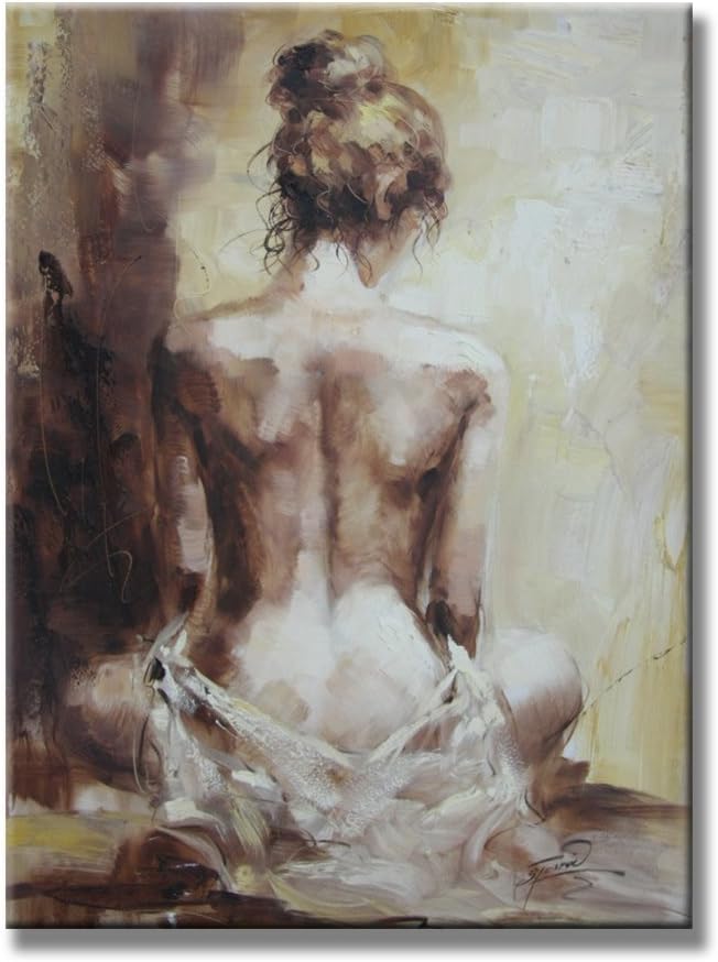 Damenight 100% Hand Painted Oil Painting on Canvas Sexy Nude Girl Naked Lady Back Figurative Hand Painted Oil Painting with Stretched Frame 1-pieces Set Wall Art for Home Decor,24x36inch
