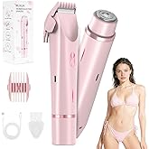 Bikini Trimmer for Women-2 in 1 Dual Head Electric Razors,USB Rechargeable Bikini Electric Shaver,IPX7 Waterproof Dry & Wet Use Body Hair Trimmer and Facial Hair Remover for Underarm Leg Body,Pink