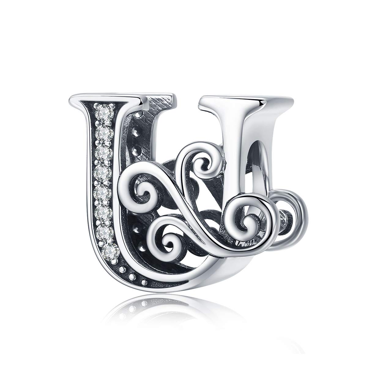 Letter Alphabet Charm 925 Sterling Silver U Charms Word Charm Anniversary Charm for Pandora Charm Bracelet (U)