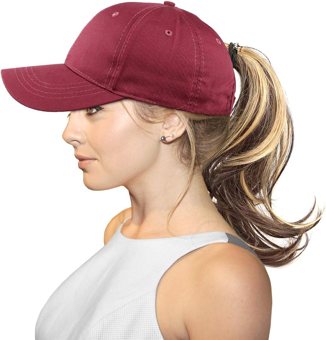 Women Ponytail Baseball Hats Messy High Bun Hat Ponycaps Adjustable Cotton Trucker Dad Cap