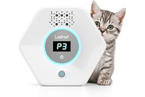 LADNUT Cat Litter Deodorizer - Ozone & Negative Ion Odor Remover with Sensor Monitor, Cat Odor Eliminator,Safe Air Purifier for Pets(Pearl White)
