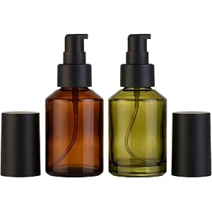 TUPWELY 2Pack 60ml Glass Lotion Pump Bottles with Black Cap | Empty Travel Lotion Dispensers,Leakproof Press Pump Vials for L