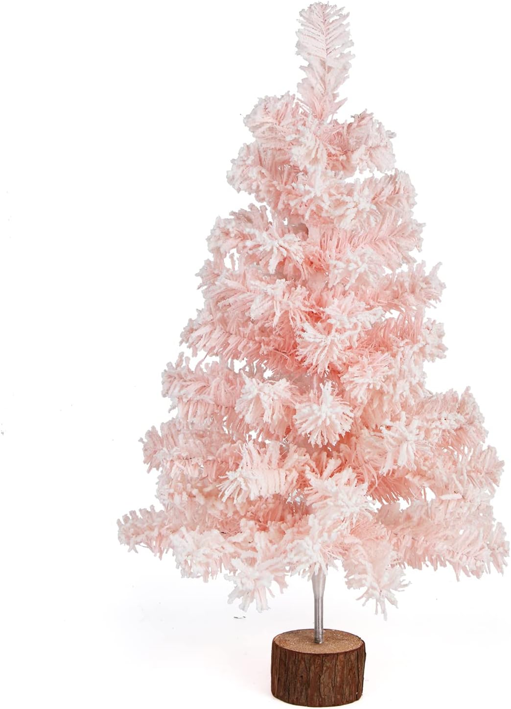 Trees - CCINEE Table Top Pink Artificial Christmas Tree, 2 Ft Small Mini Pink Xmas Tree with Flocking Snow Frost and Plastic Stand for Porch Coffee Table Centerpiece Arrangements Home Office Holiday Decor