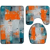ZNLSU 3 Piece Turquoise Gray Orange Bath Mat Burnt Blue Teal Orange and Gray Abstract Painting Modern Art Bathroom Rug Sets,16