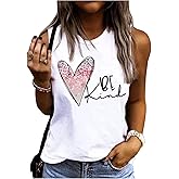 Be Kind Glitter Heart Tank Tops for Women Valentine's Day Sleeveless Basic T Shirt Casual Loose-Fit Muscle Tee