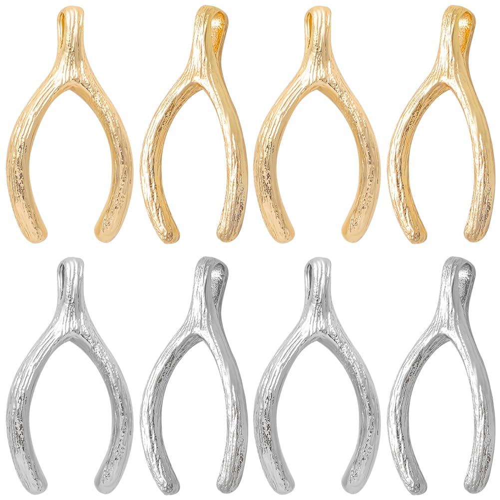 Beebeecraft 1 Box 20Pcs 2 Colors Wish Bone Lucky Charms 18K Gold & Platinum Plated Silver Golden with Jump Ring for DIY Jewelry Necklace Bracelet Earring Making Findings