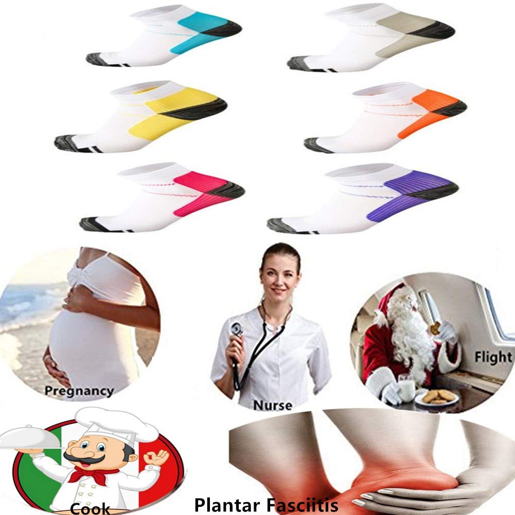 6 Pairs Medical&Althetic Compression Socks for Men Women, 15-20 mmHg Nursing Plantar Fasciitis Arch Support,Compression Ankle Socks for Running Marathon Travel Flight (6Color)