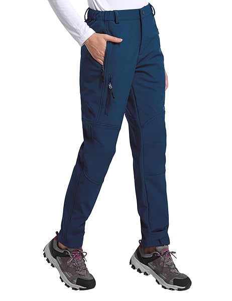 BALEAF WOMEN’S HIKING PANTS WATERPROOF FLEECE LINED COLD WEATHER INSULATED SKI SNOW PANT WARM WINTER SOFT SHELL DEEP BLUE M