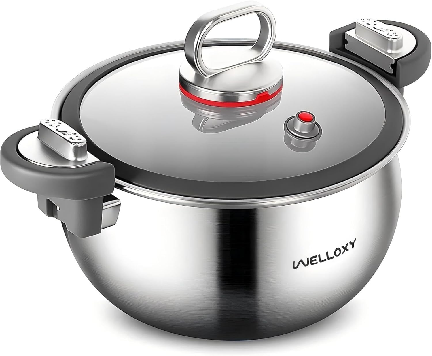 Photo 1 of WELLOXY 7.5Qt Micro-Pressure Stock Pot with Locking Lid for Faster Cooking, Tri-Ply Stainless Steel Stew/Soup/Casserole/Pasta Pot for Induction & Gas Stovetop, Non Toxic Kitchen Cookware, PFOA Free