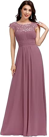 Ever-Pretty Women's Cap Sleeve Chiffon Neckline Ruched Lace Formal Evening Gowns 09993