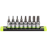 GRIPEDGE HEX Bit Socket Set | 8-PC - 1/4'' Drive Short Metric RPT Hex Driver Set | Sizes 1.5MM - 7MM | Made With S2 Steel | Includes Premium Aluminum Storage Rail |