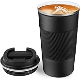 18oz Mug with Ceramic Coating Inside, Insulated Coffee Mug with Lid, Leak Proof Coffee Travel Mug, Travel Coffee Mug Fits in Car Cup Holder