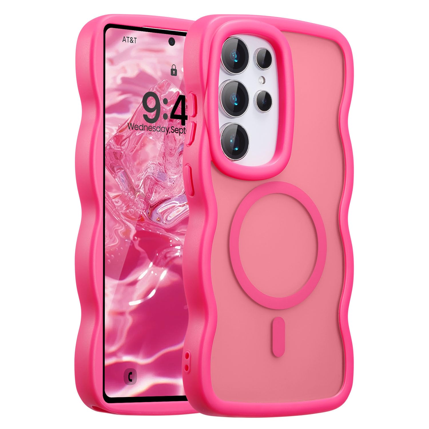 Photo 1 of UEEBAI Magnetic for Samsung Galaxy S24 Ultra Case, Compatible with MagSafe, 2025 Transparent Clear Wave Frame Design Soft Edge Cover Matte Shockproof Phone Case- Hot Pink