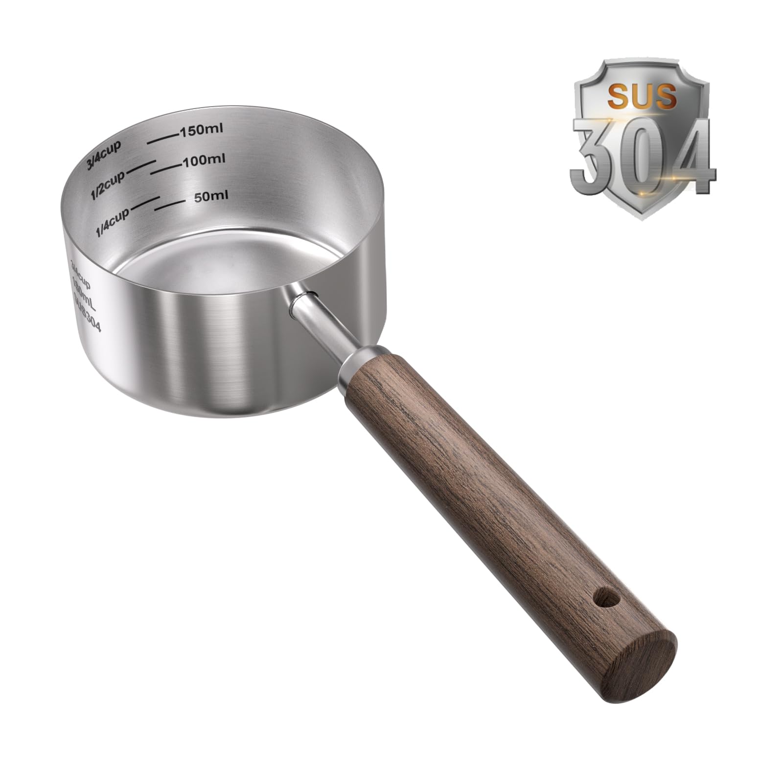 Photo 1 of FAFAFLYER Dog-Cat Food Scoop Measuring-Cup - 3/4 Cup (6 Oz),304 stainless steels,Black walnut long handle