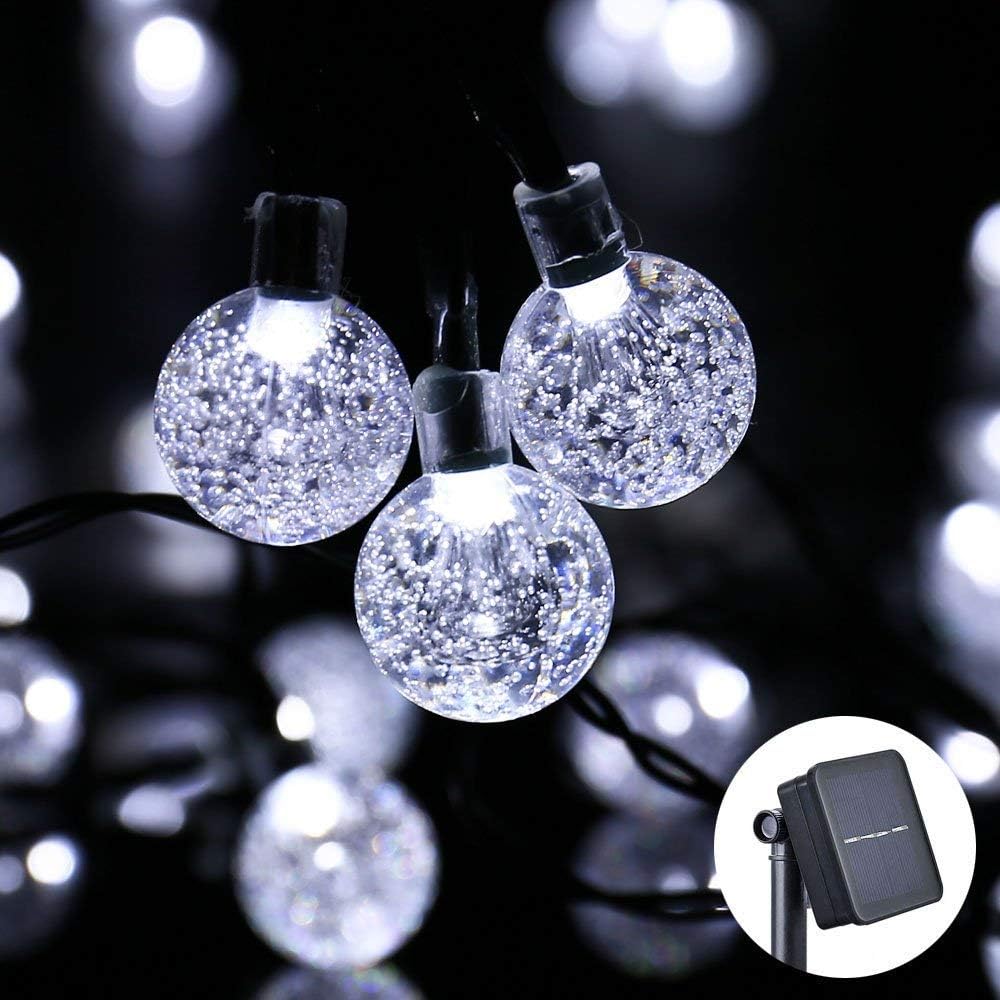Joomer Solar String Lights Outdoor 30 LED 20ft Crystal Globe Lights with 8 Lighting Modes, Waterproof Solar Powered Patio Lights for Outdoor Garden Yard Porch Wedding Party Home Decor (White)