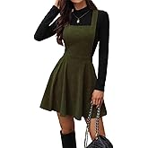 CXINS Womens Corduroy Overall Dress Square Neck A Line Swing Jumper Mini Dresses Sleeveless Rompers Suspender Dress Skirt