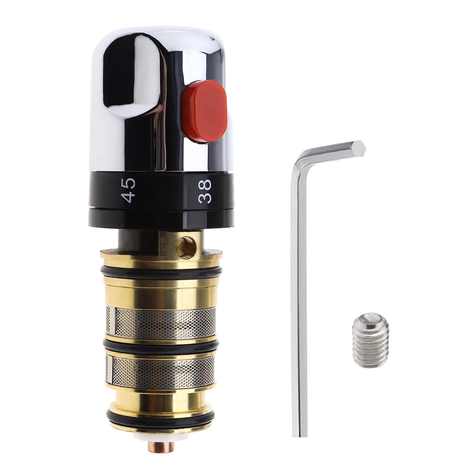 YINETTECH 1x Thermostatic Bath Mixer Tap Shower Valve Handle Spare Repair Cartridge Kit Chrome Plated Solid Brass