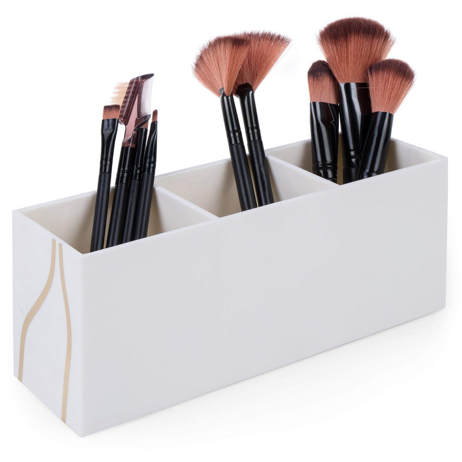 AUTOARK Makeup Brush Holder Organizer - 3 Slot Acrylic Cosmetics Brushes Storage Solution,Beige,AMKU-008