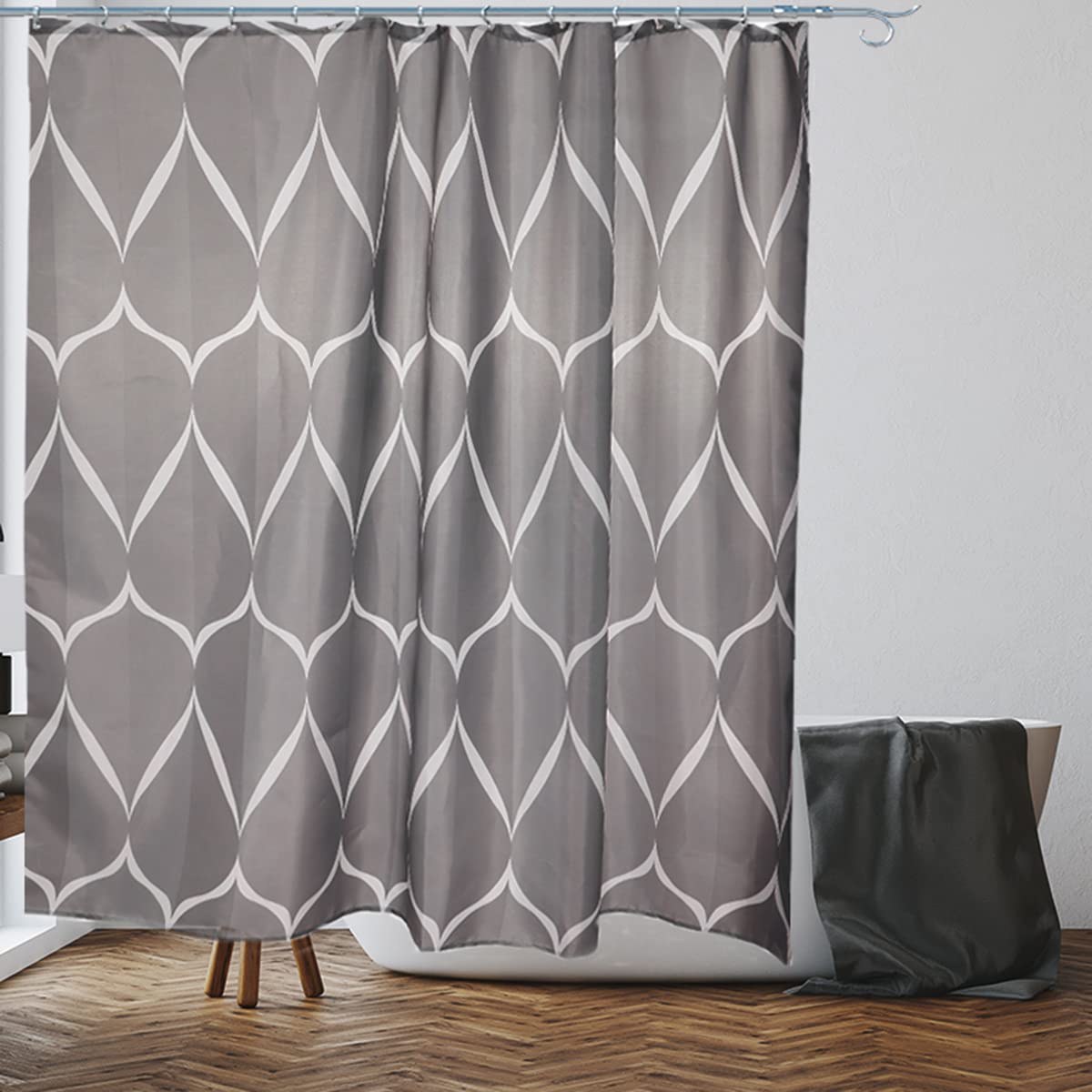 VIROSA Lattice Grey Shower Curtain for Bathroom Anti Mould, Mildew Resistant | Size 180x180 cm (71 x 71 Inch) | Water Repellent Fabric | 100% Polyester — image 1