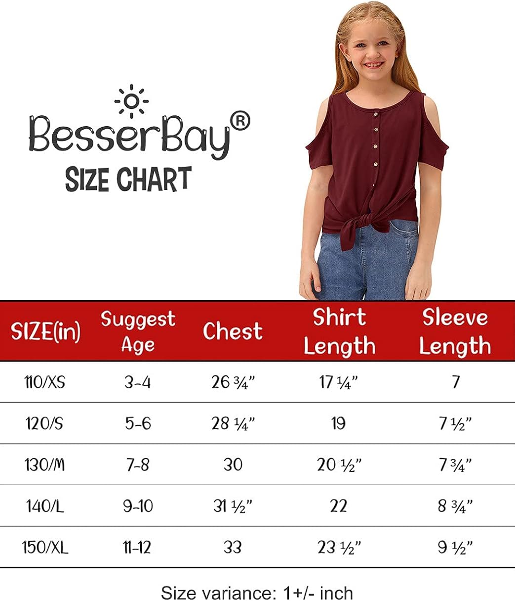 BesserBay Girl's Casual Solid Twist Knot Front Tunic Shirt Cold Shoulder Top 3-12 Years: Clothing