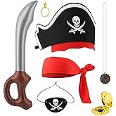 SYCOOVEN 7 PCS Pirate Accessories Set, Pirate Headband Hat Sword Eye Patch Necklace Compass Earring, Halloween Party Cosplay
