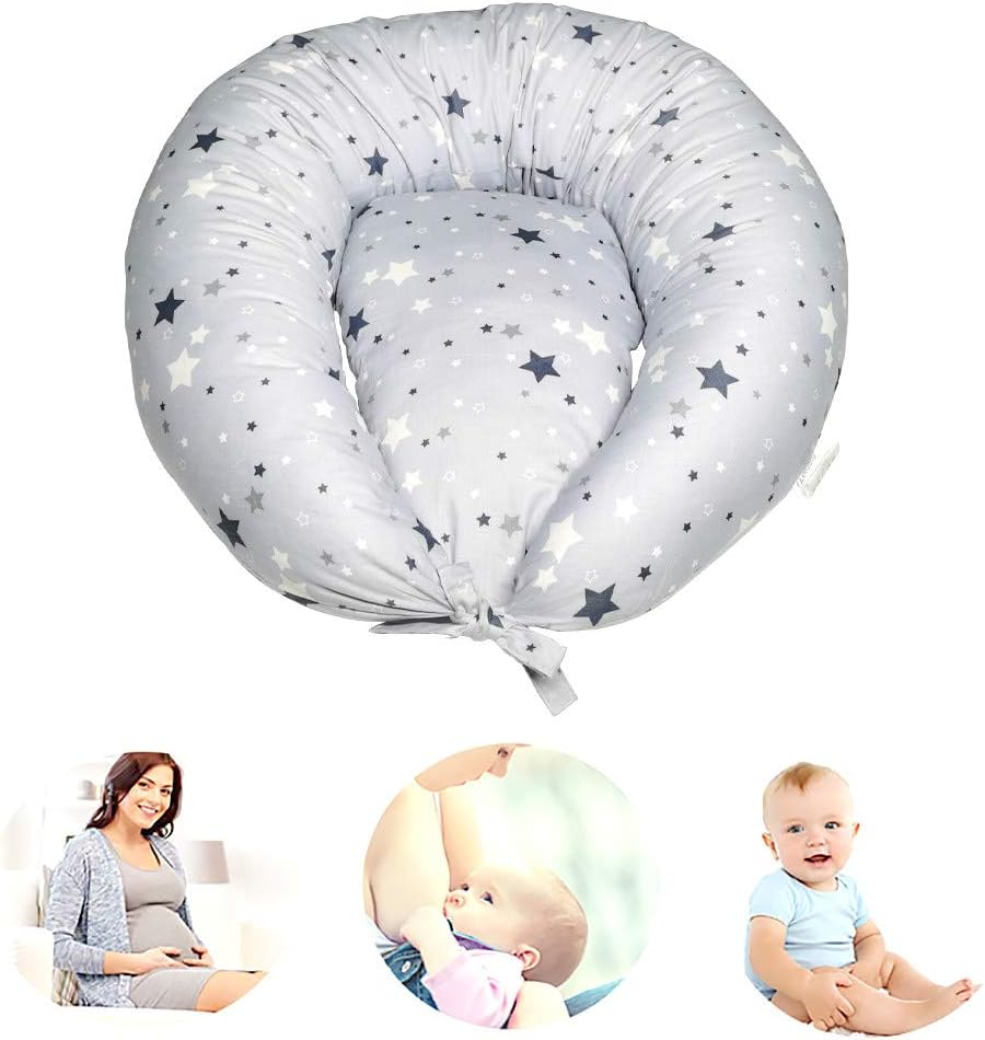 Pregnancy Pillow, U Shaped Pregnancy Pillow Set with Inner Cushion Reducing Discomfort for Gravida and Nursing Baby 100% Cotton Material Supporting Back, Belly, Legs and Hips (Grey-Stars): Kitchen & Dining