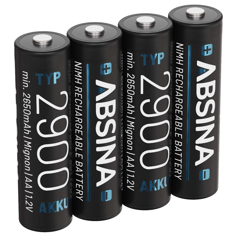 ABSINA Akku AA wiederaufladbar 2900 NiMH mit 1,2V & min. 2650mAh