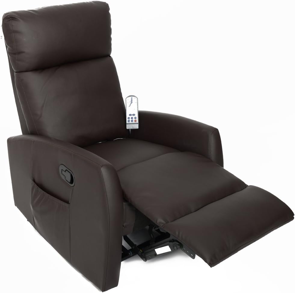 Fairmont Furniture Dijon Faux Leather Push Back Massage/Heat Recliner Chair-Brown, 65x92x103 cm