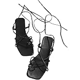 GORGLITTER Women's Summer Strappy Beach Sandals Dressy Leather Lace Up Thong Gladiator Cute Vacation Sandals Shoes 2026