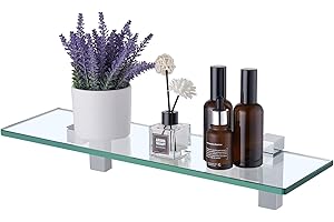 KES Glass Shelf Bathroom Shelf 8MM-Thick Glass Bathroom Organizer Rectangular 16 Inch Wall Mount Bracket Polished Chrome Fini