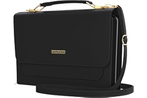 Bible Covers for Women Large Size by DEHITE - Bible Case Bag Fits Books Up to 9.7 x 7.4 x 1.9 in - Pen Slots | Zippered Pocket | Shoulder Strap | Church Bag - Black PU Leather Christian Gift
