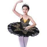 ORIDOOR Girls' Camisole Skirted Leotards Swan Dance Performance Costumes Sequin Lace Ballet Dress Tutu Skirt