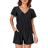 Smismivo Swim Romper with Built in Bra and Pockets One Piece Swimsuit Shorts Modest Bathing Suit for Women