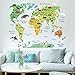 AWAKINK Cartoon Background Colorful English Words World Map Wall Art Decals Stickers Vinyl For Kids Rooms Parlour Television Wall Home Decal Home Decoration