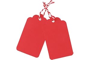 joycraft 100Pcs Blank Gift Tags with String, Rectangle Kraft Paper Tags, Large Red Holiday Gift Tags, Writable Blank Tags for