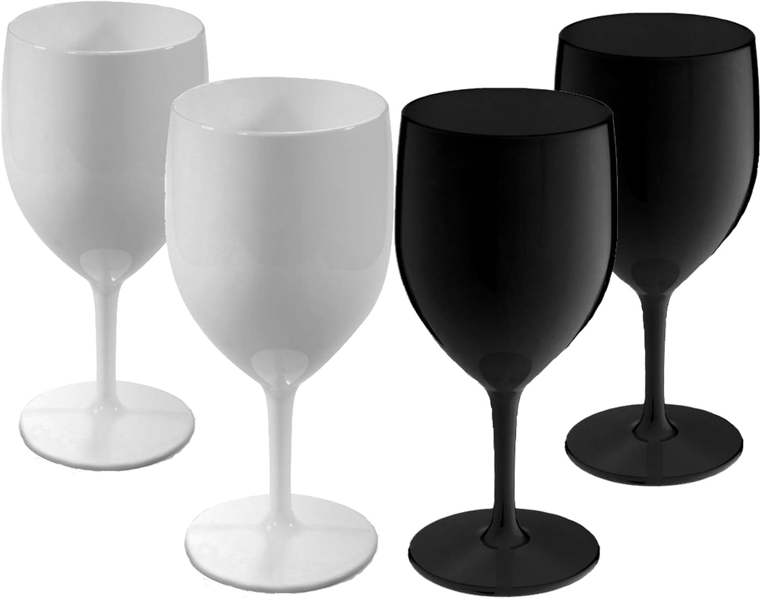 Mixed Set of 4 Elite Premium Black & White Wine Glasses Unbreakable