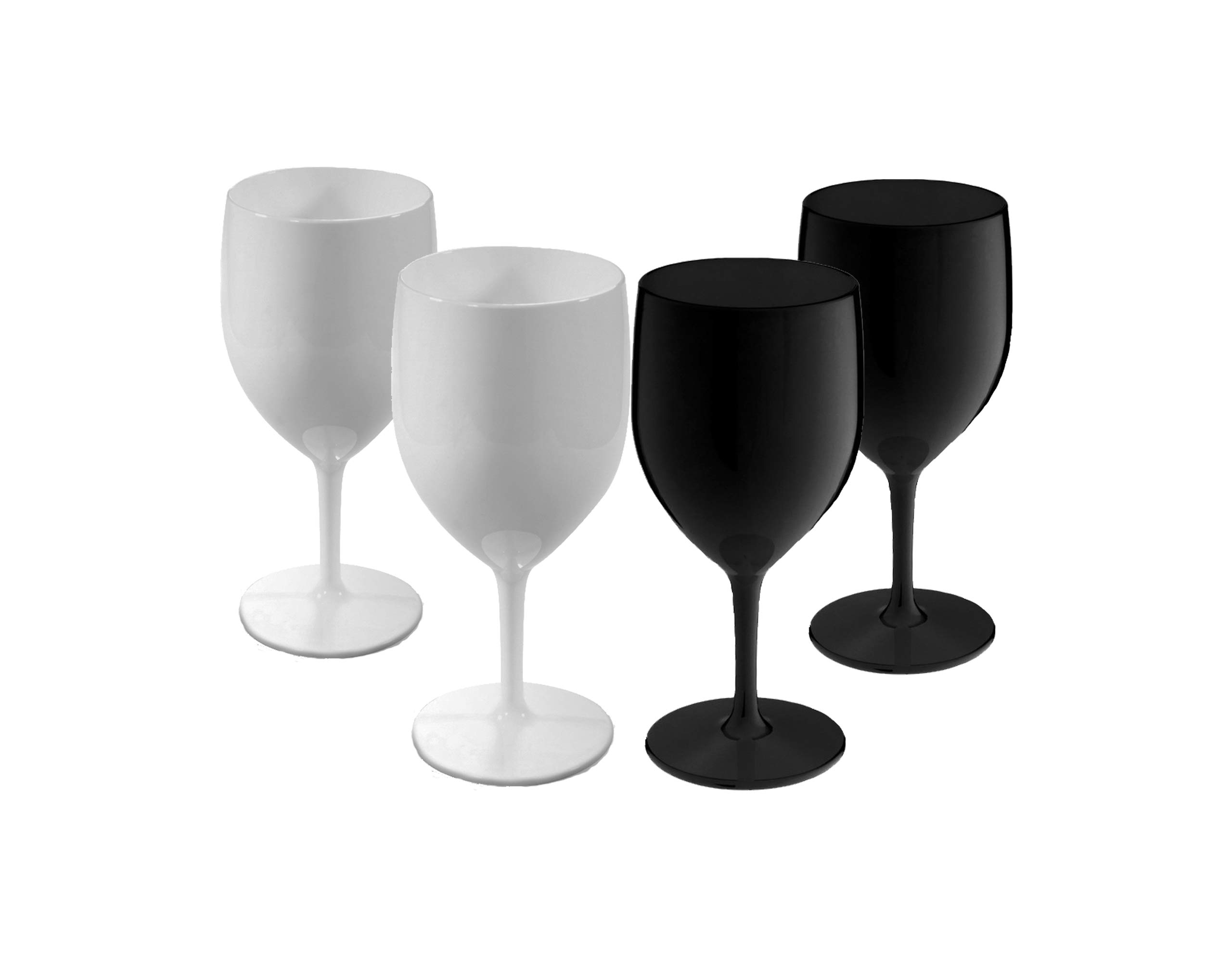 Virtually Glass Premium Black & White Wine Glasses Unbreakable Reusable Polycarbonate Plastic Glasses (310ml to rim Height 18.8cm, Max Diameter 8.1cm) MADE IN UK(4)